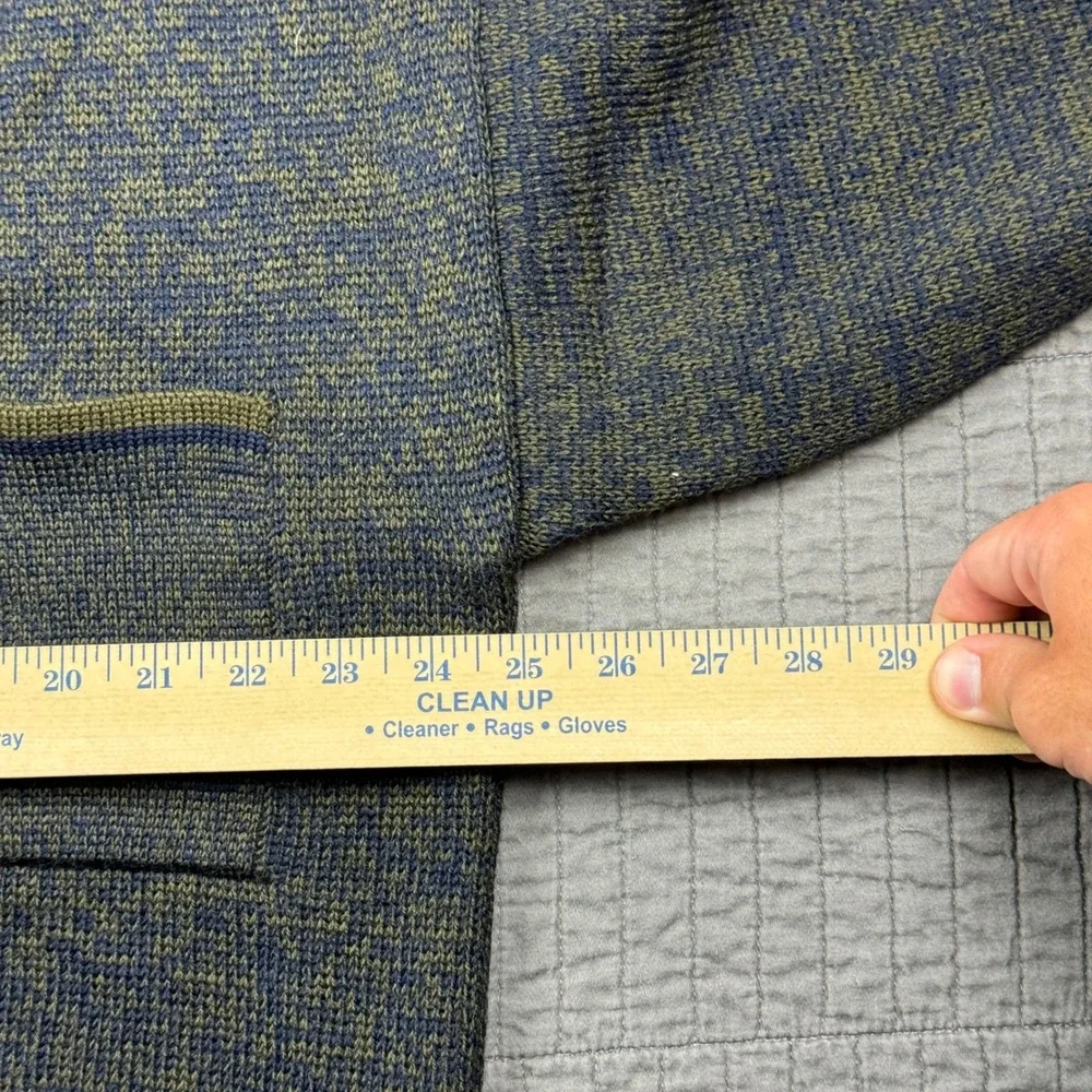 Vintage Cacharel Men Large Shawl Collar Cardigan Wool Blend Green Blue Heathered